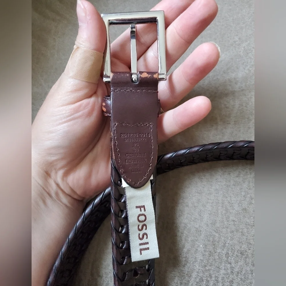 Fossil Men's Brown Woven Leather Belt In Myles  Cognac Size 38